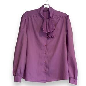Womens Vintage 70s Orchid Purple Levi Strauss Frill Neck Button Up Top Size 16